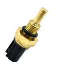Close-up of brass threaded engine coolant temperature sensor with black plastic connector and O-ring