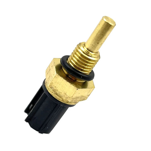 Close-up of brass threaded engine coolant temperature sensor with black plastic connector and O-ring