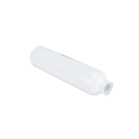 Top Shelf Inline Garden Hose Carbon Water Filter to Kick Chlorine and Chloramine to the Curb for Hydroponic and Aeroponic Systems, long white cylindrical design.