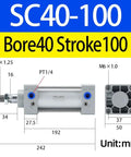 Diagram of Double Acting Aluminum Pneumatic Cylinder For Industrial Automation One And One Half Inch Bore And Four Inch Stroke