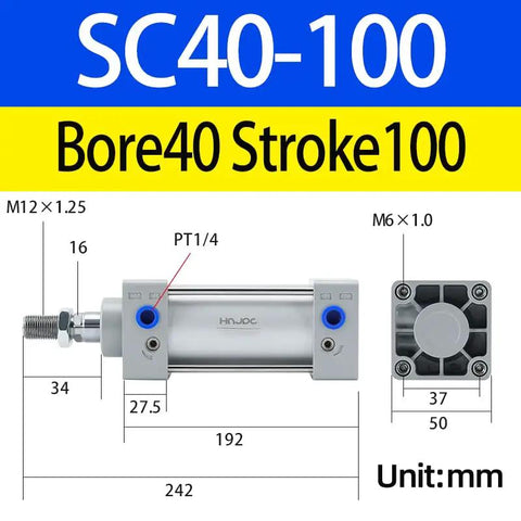 Diagram of Double Acting Aluminum Pneumatic Cylinder For Industrial Automation One And One Half Inch Bore And Four Inch Stroke
