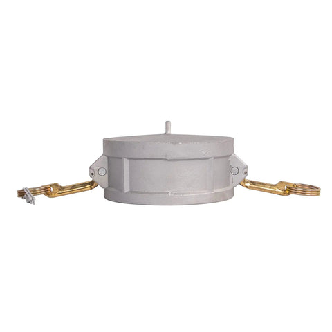 Heavy Duty Aluminum Cam Lock Fitting 4 Inch Part DC With Dust Cap Brass Handle Cam And Groove Hose Connector Side View