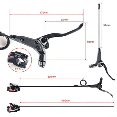 Sweet 3-Pin Hydraulic Brake Set Fits E-Bikes Like A Glove With 800mm Front And 1400mm Rear Hoses For Precise Control And Safety Cutoff Switches. hydraulic brake lever with 22.2mm clamp and 800mm/1400mm hoses for e-bikes