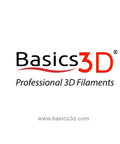 Basics3D logo for professional 3D filaments showcasing branding and web address.