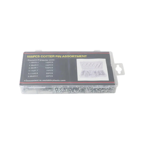 Metal Dowel Pins And Cotter Pin Kit 555 Pieces R Clip Spring Split Axle Fasteners in resealable plastic case
