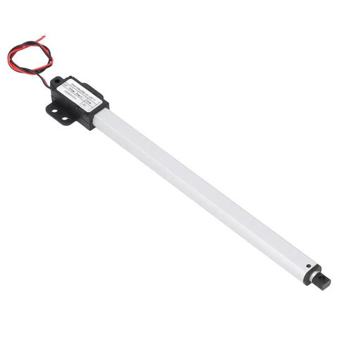 Compact 12V DC Linear Actuator With 200mm Stroke, 150N Lift, 4mm/s Travel, IPX4 Rating, Mini Electric Actuator on white background.