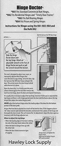 Instruction manual for HA2 AB Residential Hinge Repair Kit With Free Storage Box Includes HA2a And HA2b Tools USA Made Hinges Adjusters