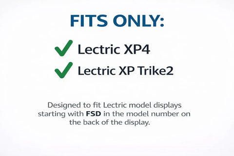 Compatibility chart showing fits only Lectric XP 4.0 and XP Trike2 displays for Lectric XP 4.0 And XP Trike2 Screen Protector Cover.