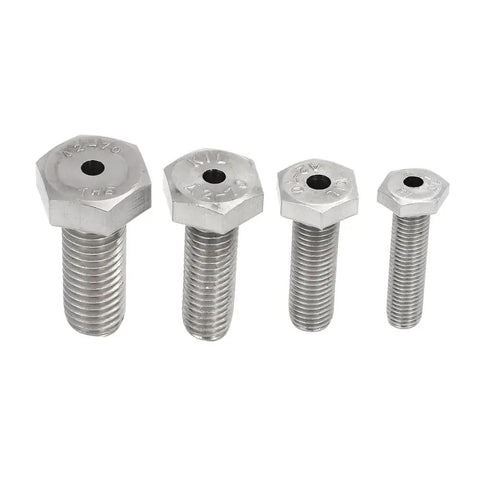 Stainless Steel Drill Guide Kit For Broken Studs 25mm Guide With M6 M8 M10 M12 showing four drill guides with hex heads