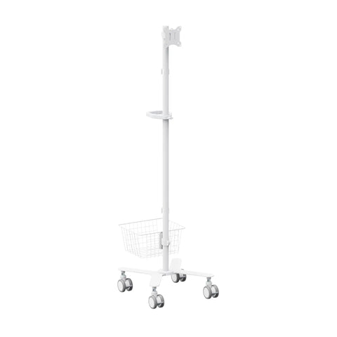 Height Adjustable Mobile Medical Monitor Cart On Wheels With Basket Storage, Supports 17 To 32 Inch Monitors Up To 20 Lbs