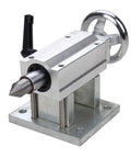 Straight Up Precision 4th Axis Gearbox For CNC Router, Hella Tough Rotary Three Jaw 100mm Chuck With 20 To 1 Ratio, Smooth Engraving Tailstock, Sweet Upgrade For Wood And Metal Jobs, showing metal tailstock with adjustable feature.
