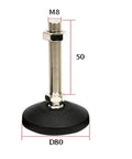 Rock Solid Heavy Duty Nylon Adjustable Leveling Feet With Swivel Base And Universal Thread Sizes For Furniture Or Equipment Support Built Like A Tank close-up of adjustable nylon leveling foot with M8 bolt pattern and 80 mm diameter