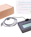 No Fuss Digital Signature Pad With Tough LCD Signing Zone, compact USB signing tablet with installation guide.