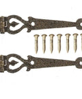 Large Ornate T Hinges For Dollhouses In Antique Gold, Miniature DIY Fittings And Hardware, Durable Metal Joinery, Pack of 2 with nails