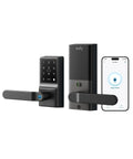 No Sweat Biometric Fingerprint Door Lock With Smooth Integrated Handle And Built In Wifi For Big Time Smart Home Security With Instant Remote Access Controls For Everyday Family Life, sleek design with keypad and smartphone app.