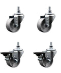 Heavy Duty Semi Steel Swivel Casters Set Of 4 With Rock Solid Cast Iron Frames And Silver Wheels That Roll Like Butter Fit 3 In X 1 25 In And 10 Mm Threaded Stems Includes Two Posi Lock Brakes For 1200 Lb Capacity