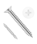 Big Time Grip Flat Head Wood Screws Size Eight By One Half Inch with driver bit and white painted cap.