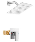 Rain Shower System With 8 Inch Square Showerhead, Easy Install 1-Handle Trim Kit, Chrome Finish, Stainless Steel Head And Brass Valve
