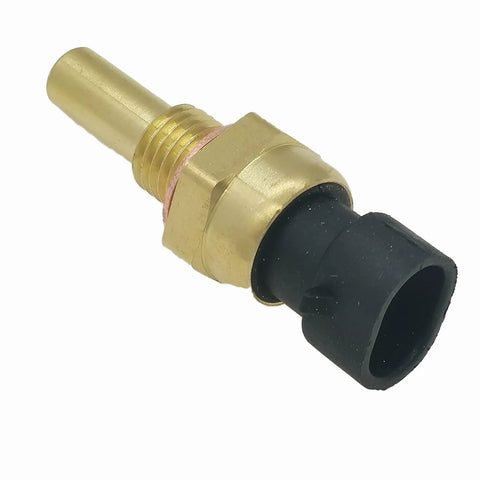 Engine coolant temperature sensor, brass threaded body, black plastic connector (front view)