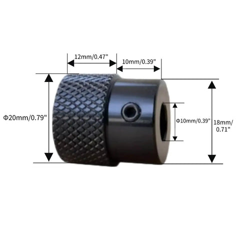 Aluminum Knurled Handwheel Black Anodized Finish 20mm Outer Diameter 10mm Bore For Stepper Motors And CNC Fine Tuning High Torque Control Wheel Durable Wear Resistant showing measurements