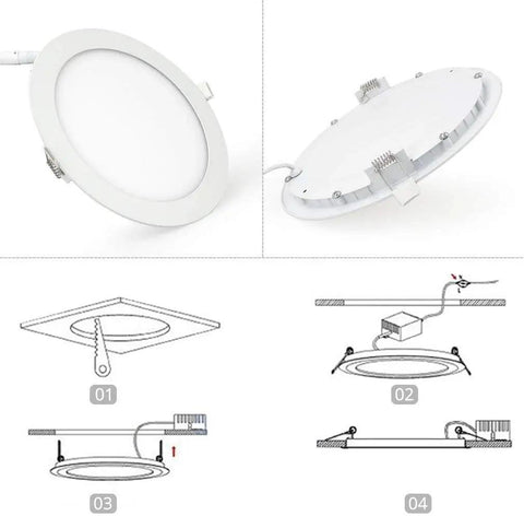 7 Inch 18W LED Recessed Ceiling Light Ultra Thin Downlight 6000K installation steps and details