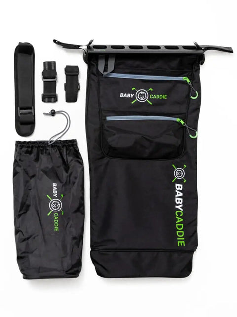 Stroller Golf Bag Organizer That Holds A Full Set Of Clubs, Attaches To Most Strollers, Includes Accessory Pockets, Black
