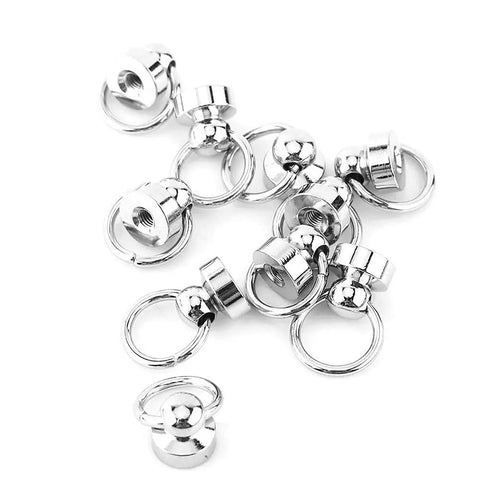 Top Shelf Solid Brass Screw Back Rivet Studs 10 Piece Set Round Head Threaded Ring Spikes For Heavy Duty Leathercraft Diy Fasteners With Beefy Build And Dope Gold Shine, shiny silver rivet fasteners for leather projects.