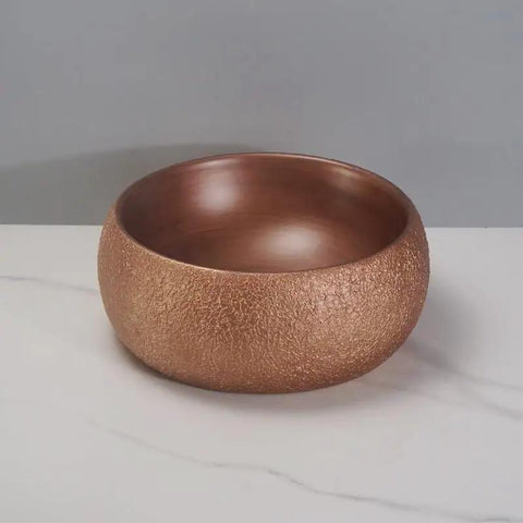USZWBY Vessel Sinks Bathroom Sink European Round Rose Gold Home Hotel Above Counter Basin Ceramic Wash Bathroom Bowl Sink on marble.