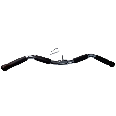 29 Inch Revolving Lat Pulldown Bar With Rubber Grip For Cable Machines, straight bar with carabiner in white background