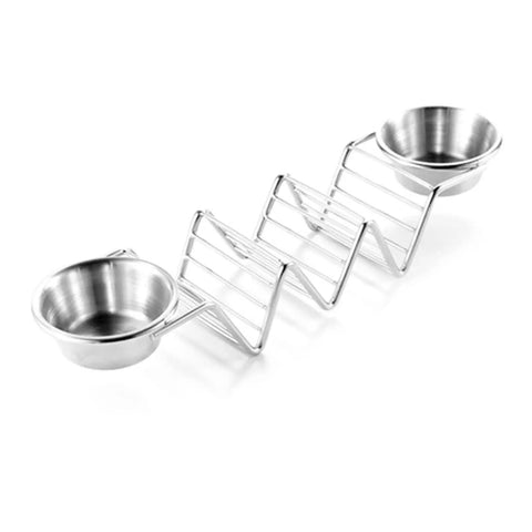 Stainless Steel 3 Grid Taco Holder With V Shaped Slots And No Spill Sauce Cups, Oven Safe And Dishwasher Safe Serving Tray For Baking Grilling