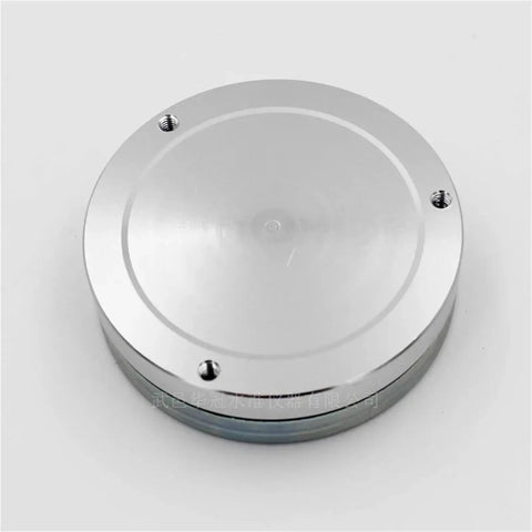 Metal Round Spirit Level Bubble Level vials with protection cover Size 70x20mm(Luminous) top view showing smooth surface and screw holes.
