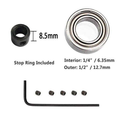 Five Piece 1/4 Inch Router Bit Bearing Kit With Ball Bearings For Shank Bottom Mounted Inner 1/4 Inch Outer 1/2 Inch Alloy Steel