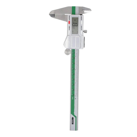 Mingzhe Digital Caliper 6in, IP54 Splashproof, Stainless Steel showing measurement display and stainless body.