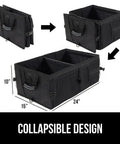 Collapsible trunk organizer for SUV and car with big capacity, heavy-duty multi compartment, water resistant, black, measurements shown