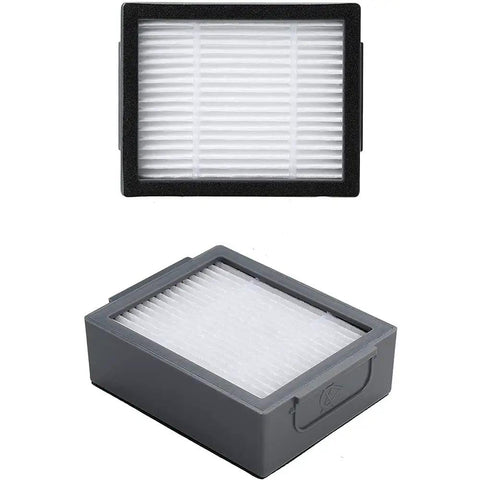 Replacement Accessory Kit For Roomba I7 I7 Plus E5 E6 Vacuum Cleaners With Two Sets Of Multi Surface Rubber Brushes, Four Side Brushes, Four Filters, And One Tool, Easy Snap In, Perfect Fit, Ready To Boost Cleaning Power showing two replacement filters with white pleated design.