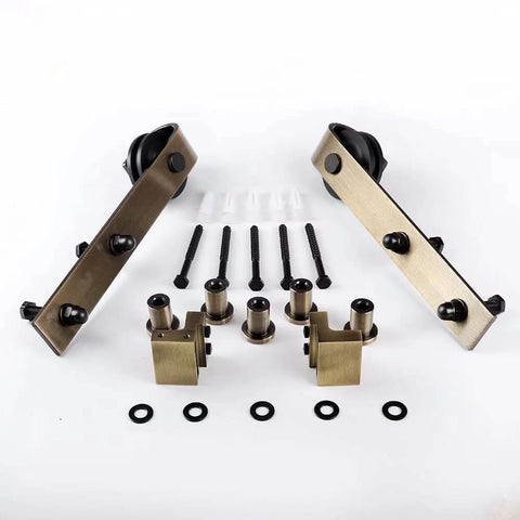 Brass Sliding Barn Door Hardware Kit In Brushed Gold Finish Heavy Duty Carbon Steel Track System With 200 Lb Weight Capacity