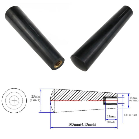 Diagram of Revolving Wooden Stove Handle Three Eighths Inch Threaded Knob with dimensions and specifications for fireplace door repair.