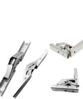 Adjustable Door Hinge Set Self Supporting Cabinet Door Flap 90 Degree Table Holder Hinge shown in silver metal