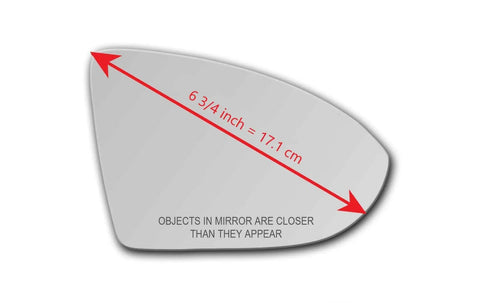 Replacement Mirror Glass With Full Size Adhesive For Golf GTI And E Golf Passenger Side View Right RH Direct Fit shows dimensions