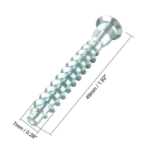 Close-up of 49mm length, 7mm diameter Confirmat screw from 60 Piece Confirmat Screws Set, hex socket, countersunk wood panel screw.