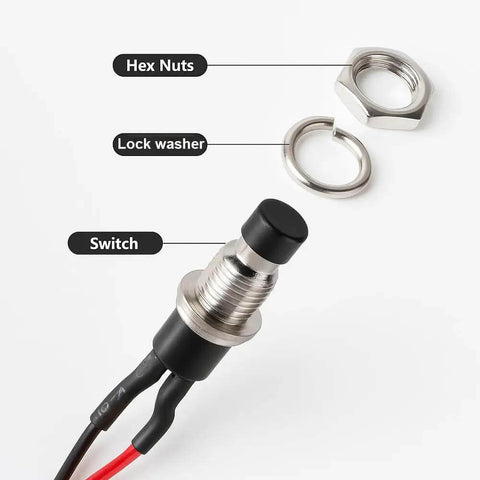 Mini Prewired 7mm Black Momentary Push Button Switches 2 Pin SPST No NC On Off with hex nut and lock washer