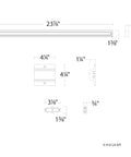 Diagram of Amped Collection 3 Light LED Track Kit With 4ft Track And Floating Feed In White Finish, dimensions included.