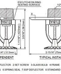 Diagram of Dual Pack Pendent Fire Sprinkler Heads With Half Inch Npt Thread And Ul Approval showing dimensions and installation details.