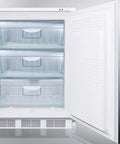 Straight Up Commercial Upright Freezer With Premium Stainless Steel Wrap And Rock Solid Factory Key Lock Nsf Certified For Serious Deep Cold Storage Wherever You Set It Down, interior with three clear storage drawers.