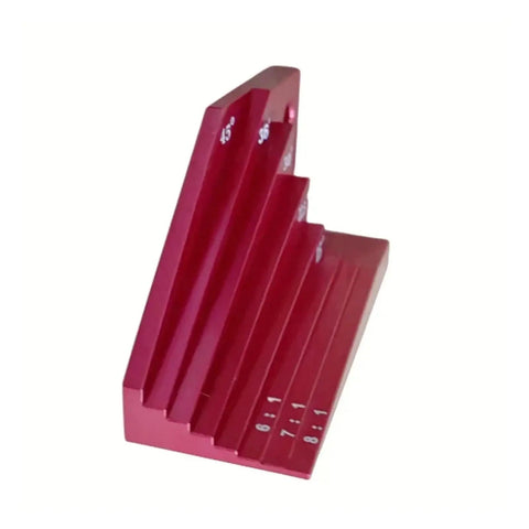 Digital Caliper, Micrometer Bevel Block Gauge Angle Finder Protractor in red, measures angles up to 45°, sturdy design.