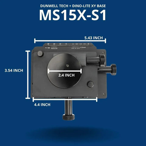 X Y Fine Adjustment And Rotational Base For Dino Lite Microscope details with dimensions and black finish