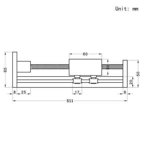 Technical drawing of Garage Grade No Fuss Heavy Duty 400Mm Travel Linear Rail Guide With SfU1605 Ballscrew And Nema23 Stepper Motor.