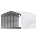 Heavy Duty Metal Garage And 20 X 30 Foot Steel Carport Featuring A Built Like A Tank 14 Gauge Galvanized Frame And 26 Gauge Panels, open front view.