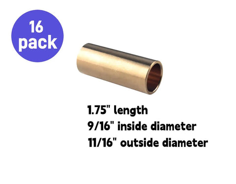 Brass Trailer Leaf Spring Bushing Kit For Double Eye Axles 9/16 Inch ID 11/16 Inch OD 1 3/4 Inch Long, 16 pack displayed
