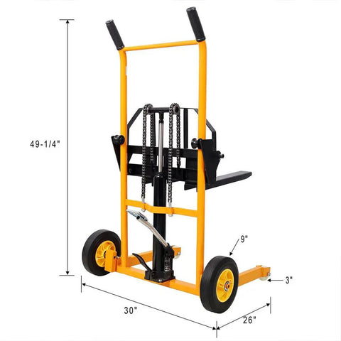 Heavy Duty Hydraulic Material Lift Stacker With Adjustable Forks, 440 Lbs Manual Pallet Jack Lift Cart For Warehouse Garage use, front view.